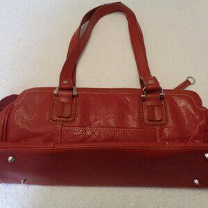 LEATHERY DEEP RED SACHEL PURSE